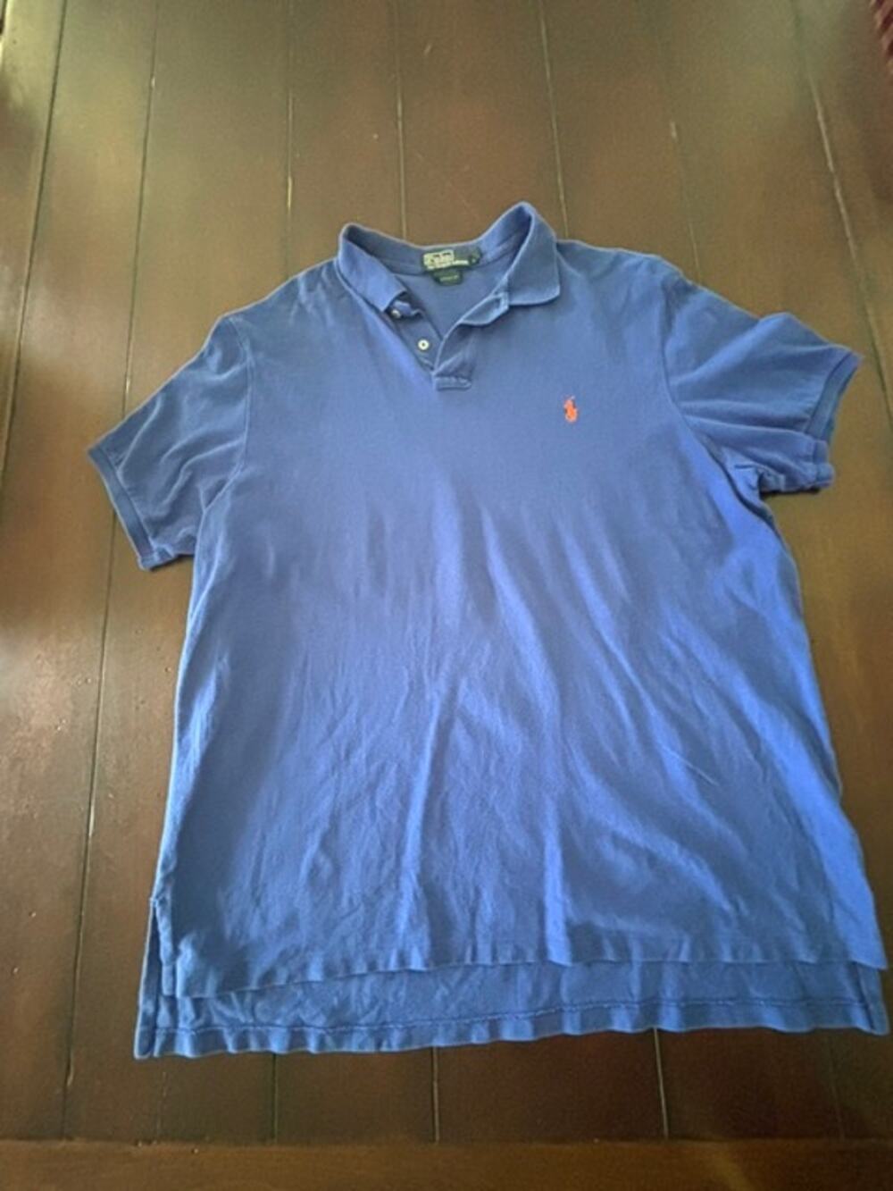 Polo Ralph Lauren Polo Shirt Mens XXL Blue Custom Fit Orange Pony Cotton 2XL